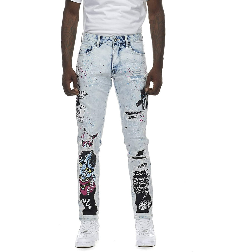 Smoke Rise Smoke Rise Men's Fashion Demon Denim Jeans with Paint