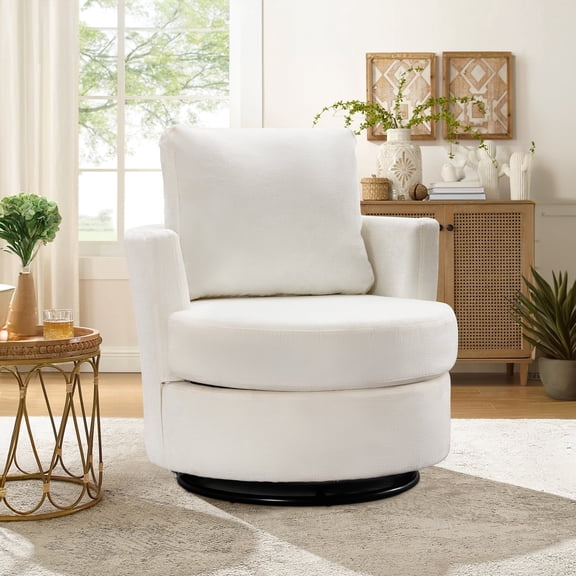 Muumblus Swivel Barrel Chair, Chenille Accent Armchair for Living Room Bedroom, Beige