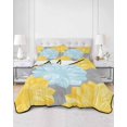 thumbnail image 3 of Yellow Teal Floral Spring Full Size Down Alternative Comforter, Lightweight Comforter Quilt Bedding Set with Pillow Shams Pastoral Summer Botanical All Seasons Bed Comforter Duvet Insert 78"x90", 3 of 7