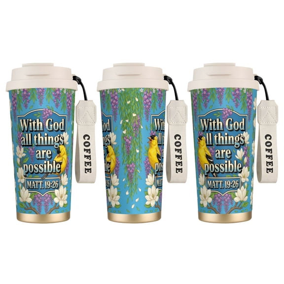 1pc Christianity Tumbler 18oz Motivational Bible Verse & Lilies, Leak-proof Vacuum Insulated Travel Cup