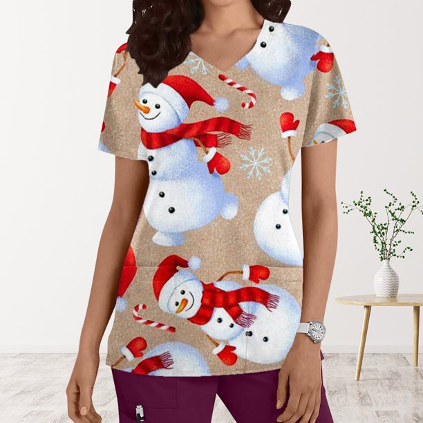 Puntoco, blusas con cuello en V y manga corta a la moda para mujer, blusa de bolsillo con estampado de uniforme de trabajo, tops Puntoco Puntoco-4204