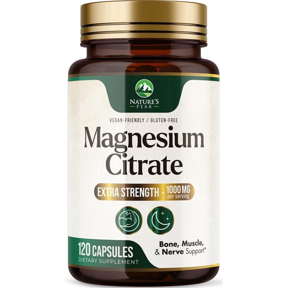 Magnesium Citrate 1000mg, High Absorption Supplement for Muscle, Bone, Nerve & Heart Health, Extra Strength Magnesio Complex, Non-GMO - 120 Capsules