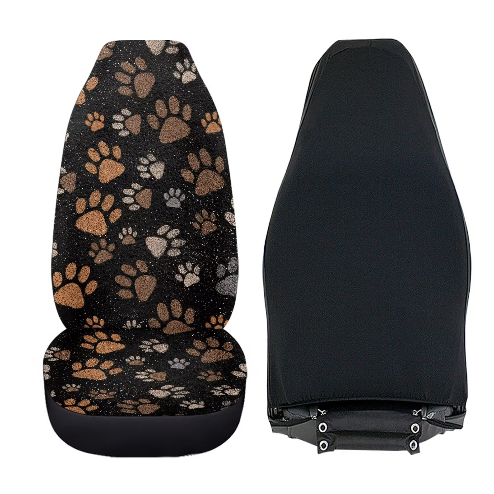 Uorisanigo High Back Front Car Seat Covers Flurry 2-Pack Brown Dog Paws Bucket Seat Covers Universal Fit for Cars Trucks and SUVs, Soft Plush Coral Velvet Fabric