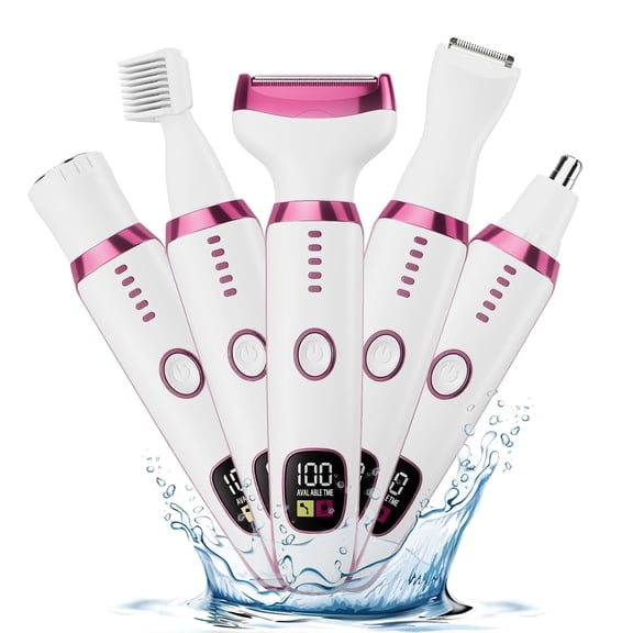 Hoeylife Electric Razor for Women Men,5 in 1 Painless Ladies Wet & Dry Body Razors and Facial Hair Remover,Rechargeable Led Display Hair Removal Kit for Nose Face Body Leg Bikini Arm Hair (Pink)