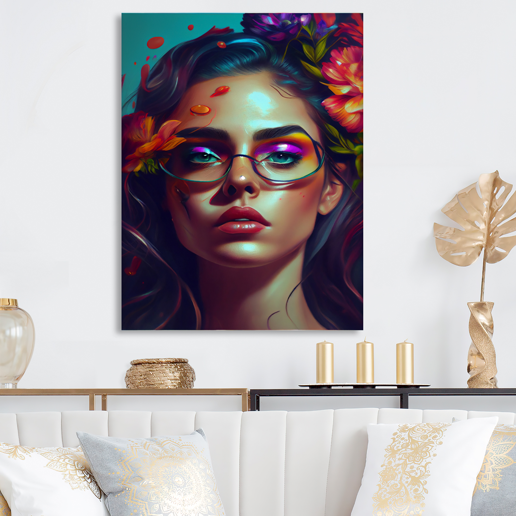 Designart Attractive Woman With Blue Hair IV Canvas Wall Art