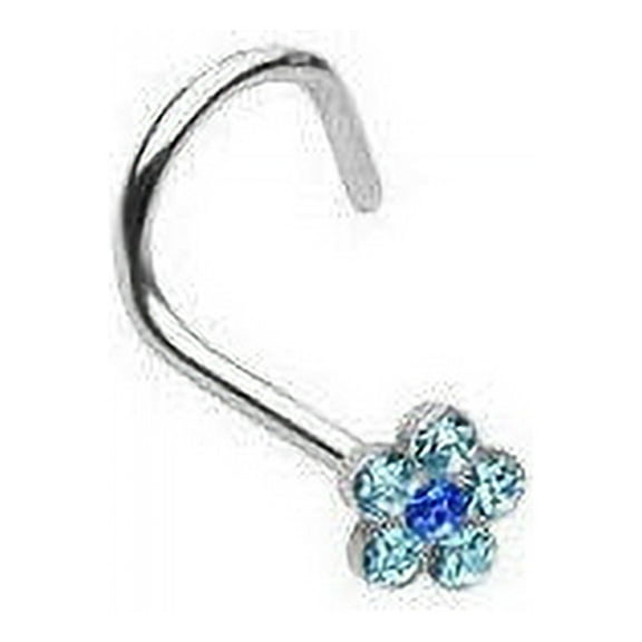 BodyJewelryOnline Nose Screw with Blue Gem Paved Flower 18 Gauge 6mm