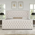 thumbnail image 2 of PLAUIN King Bed Frame with Velvet Upholstered Wingback Headboard, Button Tufted, Cream, 2 of 7
