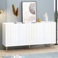thumbnail image 2 of Luxurious Shoe Cabinet with 5 Metal Legs, Modern TV Stand with 4 Adjustable Shelves for TVs Up to 70", Minimalist Sideboard Cabinet with Gold Lines Doors for Living Room,62.9"x 31.4",White, 2 of 9
