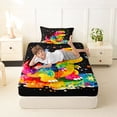 thumbnail image 4 of Metsweet Watercolor Dino Twin Sheets 3pcs, Gradient Starry Sky Bedding, Pink Black,1 Fitted Sheet, 1 Flat Sheet and 1 Pillowcase, 4 of 5