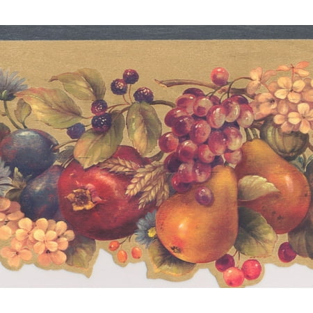Flowers Fruits Berries on Vine Floral Modern Wallpaper Border Retro Design, Roll 15' x