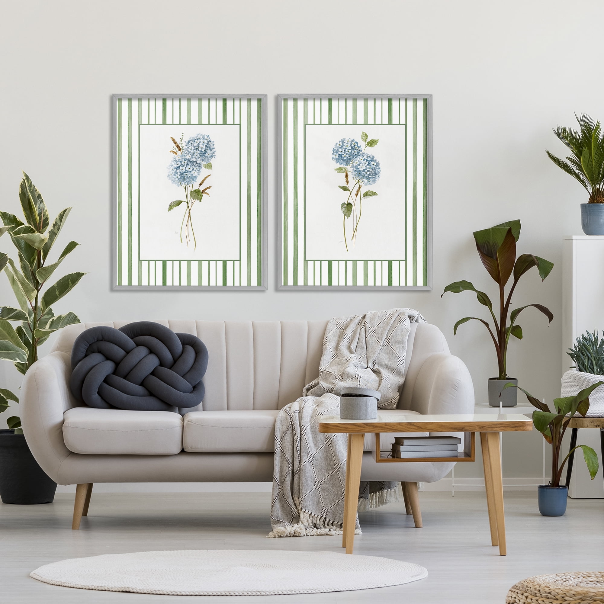 Stupell Industries Wheat & Hydrangea Sprigs 2 Piece Gray Framed Giclee Art Set, design by Nan