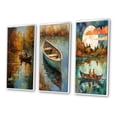thumbnail image 3 of Designart "Serenity of Autumn Lake under Full Moon Dinghy Rowing" Lakehouse Framed Wall Art Set Of 3 - Blue Lake House Frame Canvas Set For Living Room Decor, 3 of 6