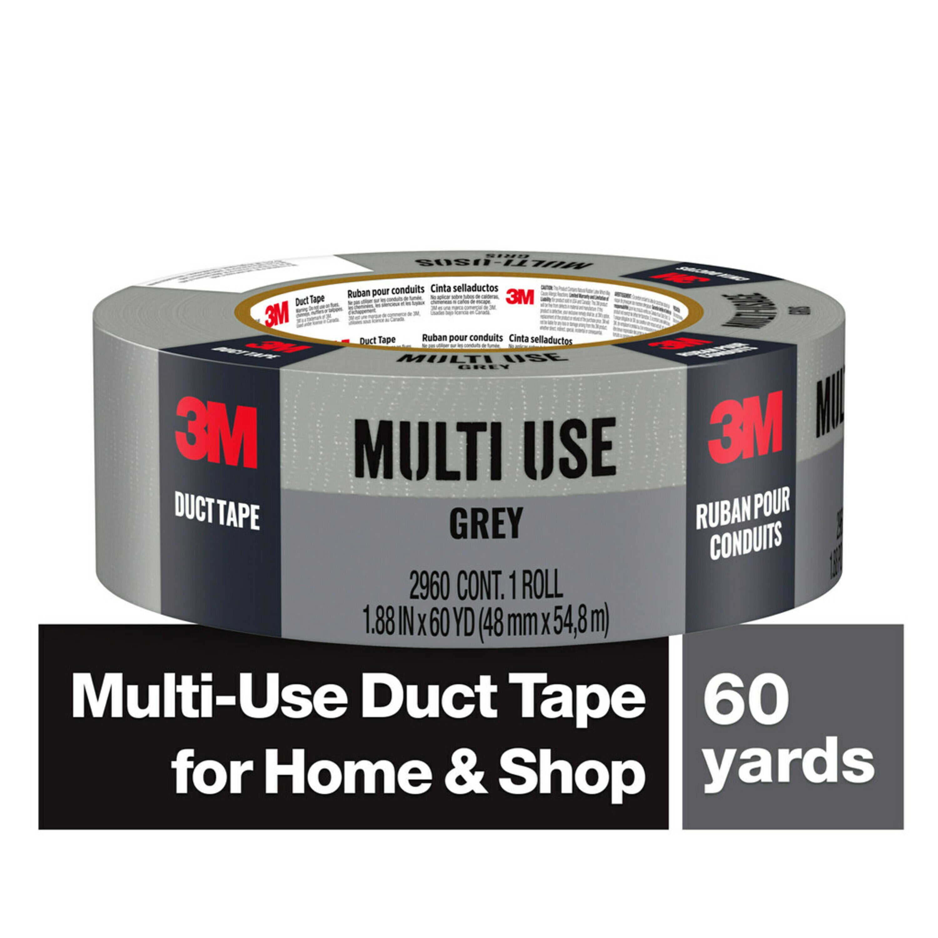 3M MultiUse Duct Tape, 1.88 in x 60 yd, Gray, 1 Roll/Pack Walmart