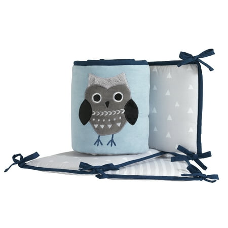 Lambs & Ivy Stay Wild Blue/Gray Woodland Owl & Fox 4-Piece Baby Crib Bumper