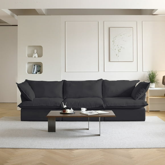bokifol Deep Modular Sectional Sofa,Cloud Couch 3-Seat Sofa with 2 Pillows,Sectional Couches for Living Room,Apartment,Office,Bedroom,Black