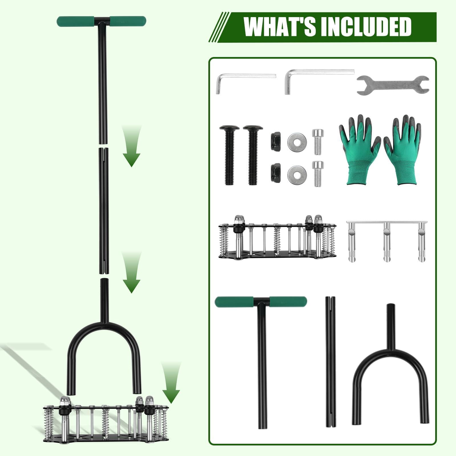2-in-1 Lawn Aerator Tool With Interchangeable Spike & Plug Core Heads  Manual Adjustable Handle Heavy Duty Yard For Soil Loosening Care Garden
