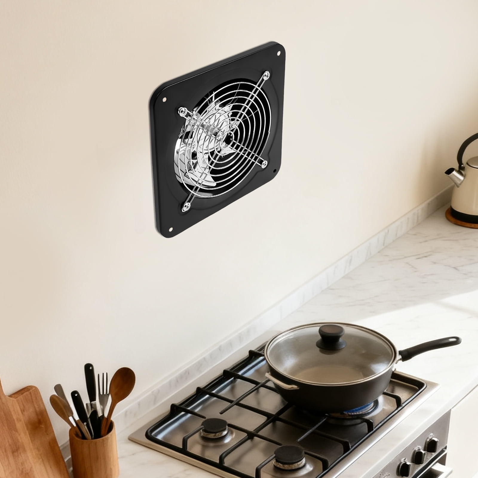 40W High-Power Exhaust Fan for Kitchen & Bathroom, 6" Window/Wall Mounted Ventilation Fan with 2600RPM Copper Motor, Low-Noise Air Extractor with 7 Blades