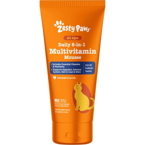 Zesty Paws 8-in-1 Multivitamin Mousse Chicken Flavor Cat Supplement, 3 oz tube