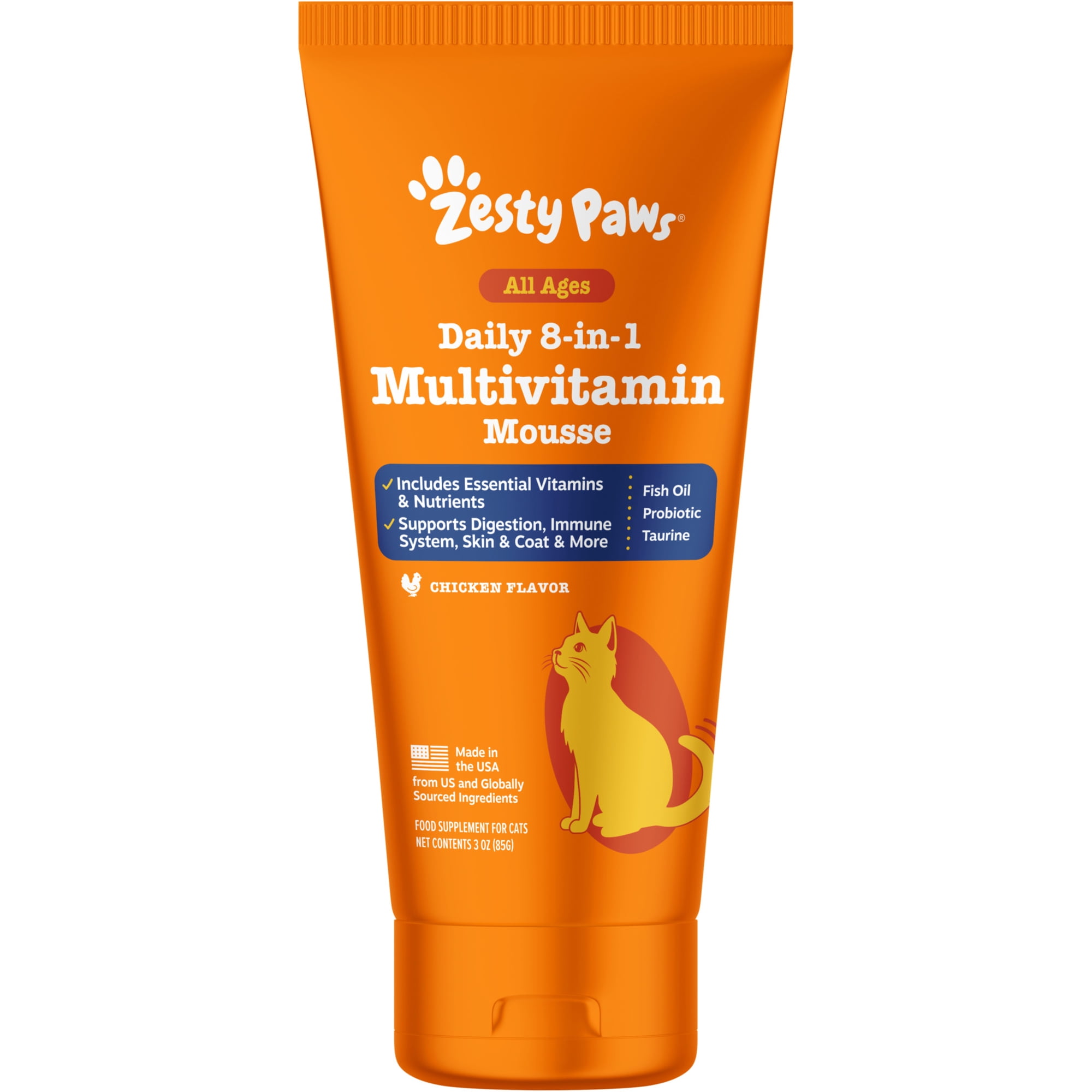 Zesty Paws 8-in-1 Multivitamin Mousse Chicken Flavor Cat Supplement, 3 oz tube