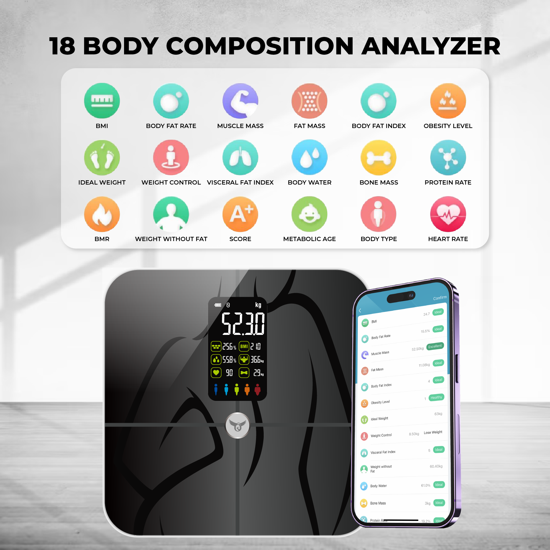 Osprey Smart Scale, Body Weight & Fat Analyzer, Sync to App, High Accuracy, BMI & Heart Rate, 400 lbs Capacity (Black)