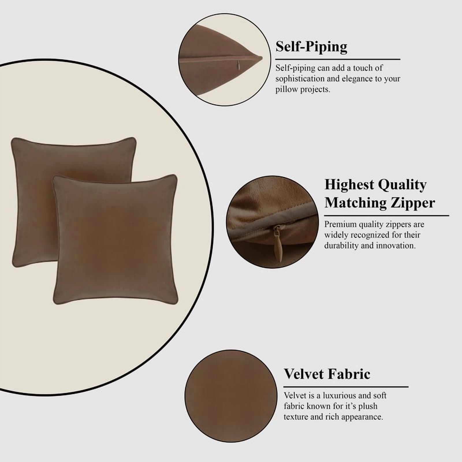 A1HC Set of 2 Luxurious Soft Velvet Throw Pillow Covers Only, 22"x22", Cocoa, Decorative Cushion Covers with Hidden YKK Zipper for Sofa or Bed