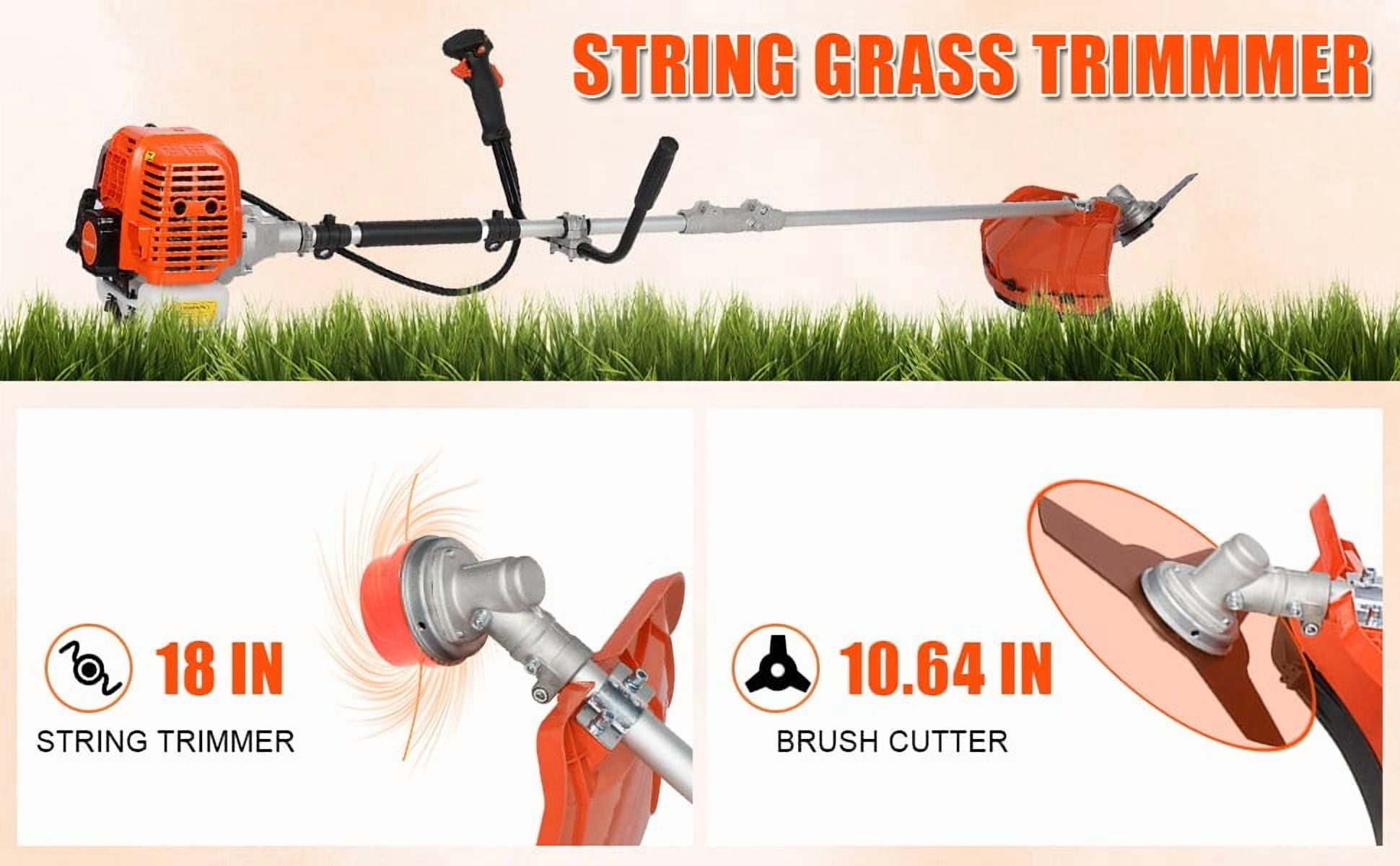 Gas String Trimmer | 2 in 1 Cordless String Trimmer | 52cc 2-Stroke Weed Wacker Gas Powered | Weed Eater| Gas Weed Eater | Grass Trimmer | 10'' Brush Cutter & Shoulder Strap Included