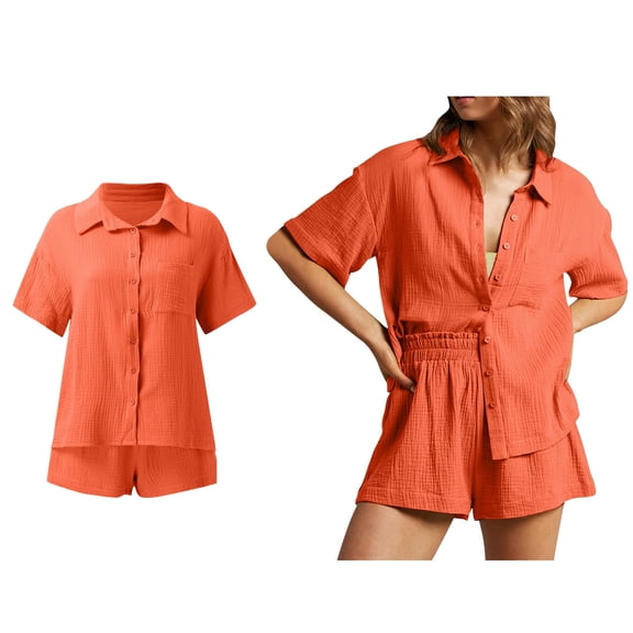 Womens Short Sets Outfits for Women 2 Piece Sets Button Down Shirt Top and Shorts Womens Spring Clothes Vacation Outfits