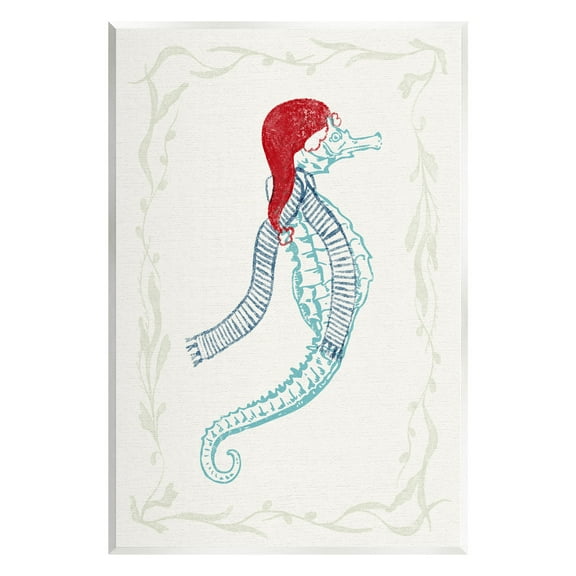 Coastal Christmas Seahorse Santa Holiday Graphic Art Unframed Art Print Wall Art