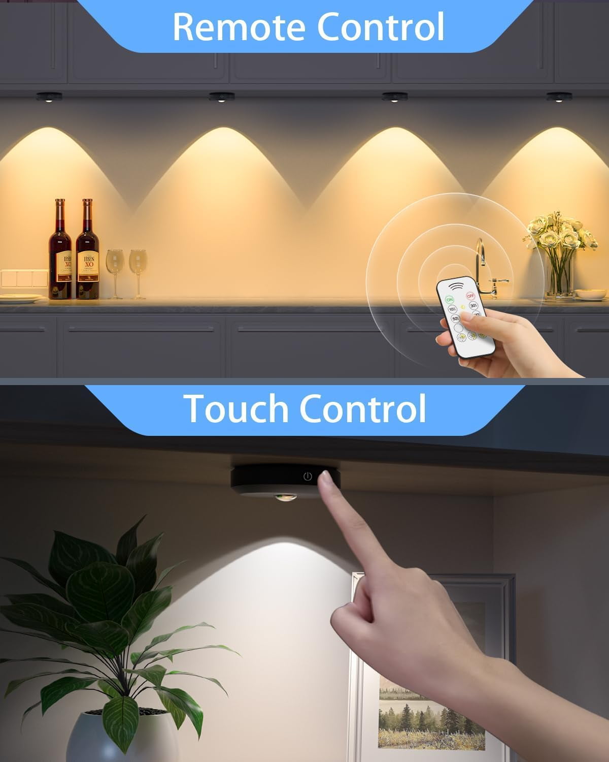 Puck Lights with Remote Control, Rechargeable Under Cabinet Lights, 1200mAh Battery Operated Tap Dimmable Push Lighting, Wireless Closet Light, LED USB Stick On Light (6 Pack)