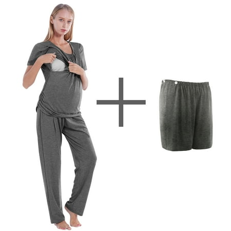 

Valcatch Maternity Pajamas Set Soft Short Sleeve Nursing Shirt Shorts Long Pants Three-piece Set