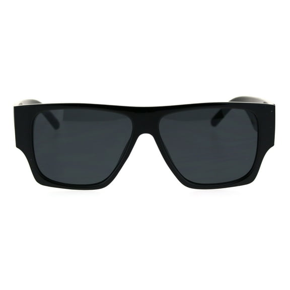 Mens Thick Arm Flat Top Gangster Mob Plastic Sunglasses All Black