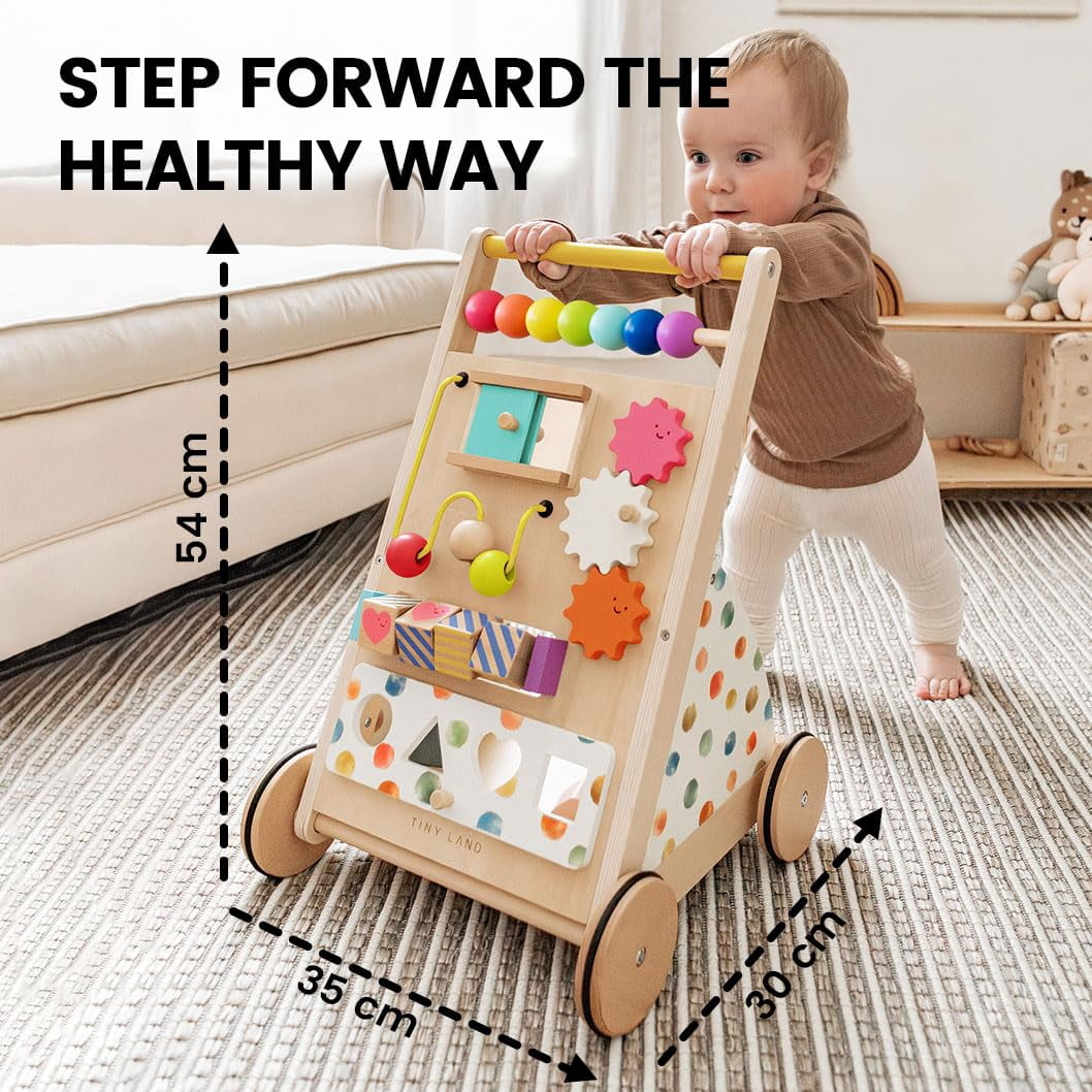 Tiny Land Wooden Baby Walker, Adjustable Speed Baby Push Walker for Boys and Girls, Montessori Activity Center Push Toy for Kids Development