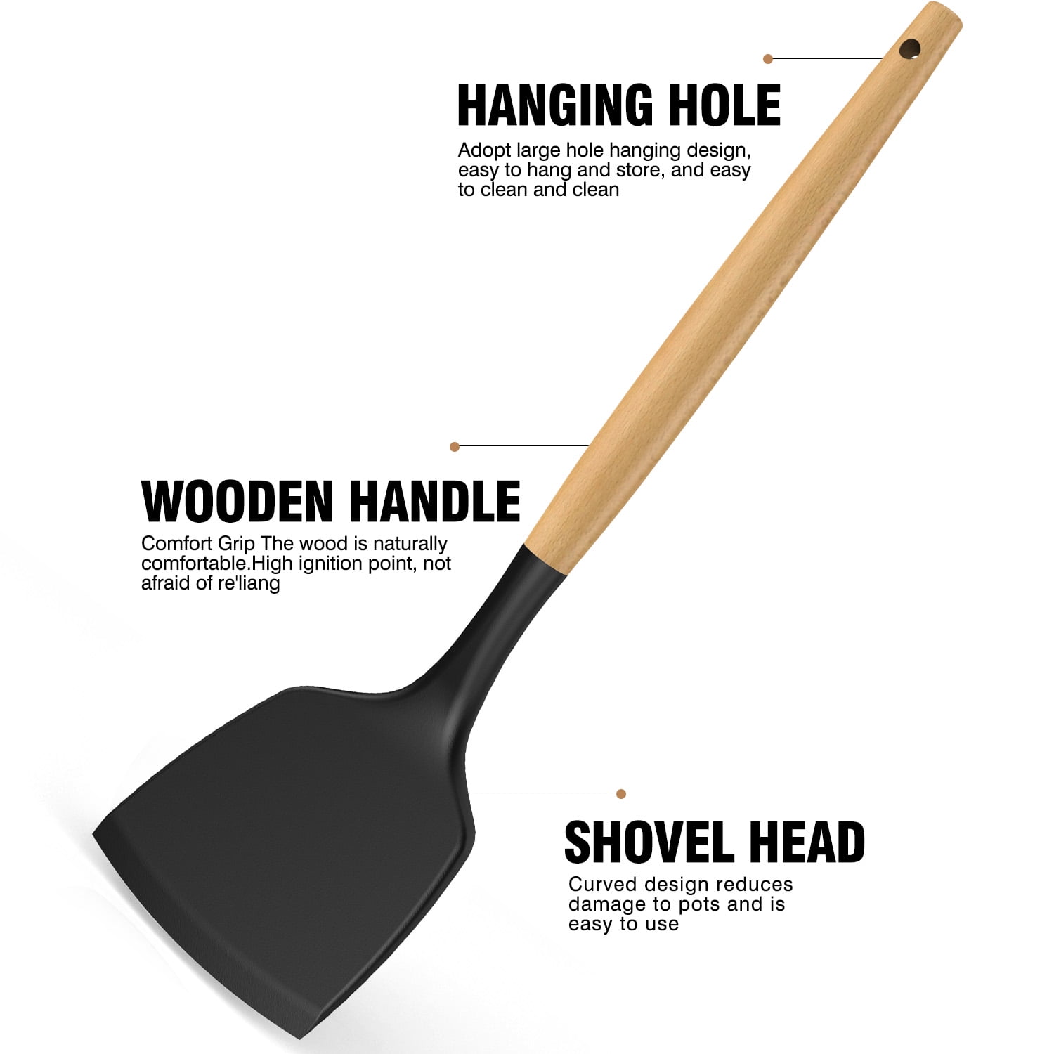 oannao Silicone Cooking Utensils Set - 446°F Heat Resistant Silicone Kitchen Utensils for Cooking,Kitchen Utensil Spatula Set w Wooden Handles,Holder, BPA FREE Gadgets for Non-Stick Cookware (Black)