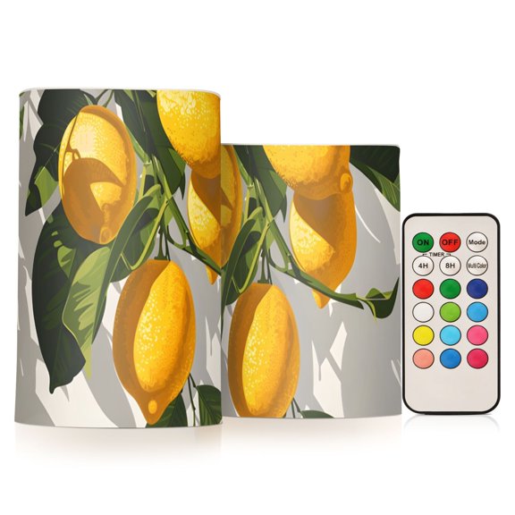 Hanging Lemons Flameless Candles LED Lights Battery Operated Candles with Remote and Timers Flicker Lights Votive Set of 2