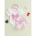thumbnail image 3 of BemeyourBBs Newborn Baby Girls Summer Clothes Short Sleeve Bow Embroidery Romper Ruffle Shorts Set Headband Infant Baby Girl Summer Outfits, 3 of 9