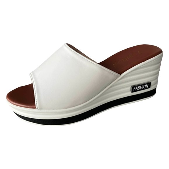 XIAQUJ New Fish Mouth Wedge Fashion Casual Large Size Women's One Line Sandals and Slippers for Women Sandals for Women 2024 White 8