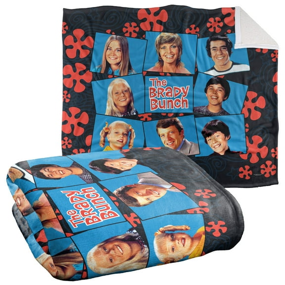 Brady Bunch Blanket, 50"x60", Squares Silky Touch Sherpa Back Super Soft Throw Blanket