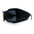 thumbnail image 5 of XXL Curved Wrap Around Rectangular Thick Arm Sport Plastic Sunglasses All Black, 5 of 8