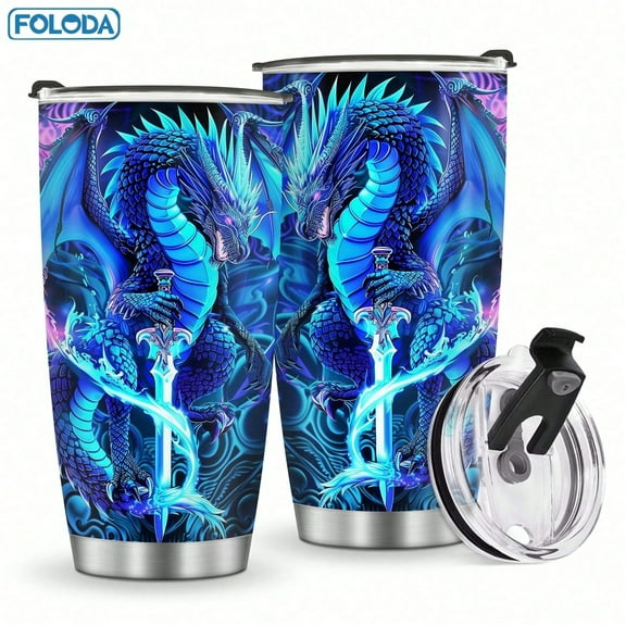 Foloda 1pc Dragon Fairy Tale Style Dragon Floral Valentine's Christmas Gifts Dragon Cup 20oz Stainless Steel Tumbler Dragon Birthday Gifts for Girls Boys Women Men Travel Aaccessories Outdoor Car Cup