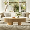 thumbnail image 2 of Oval Coffee Table for Living Room, Modern Fluted Wood Center Table with Oak Finish, Olive-Shaped Drum Coffee Table for Apartment, Office, Easy Assembly, 2 of 10