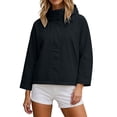 thumbnail image 3 of MexChoioe Womens Windbreaker Jacket Hooded Stand Collar Zip Up 3/4 Sleeve Cropped Fall Outer Coat with Pockets, 3 of 7