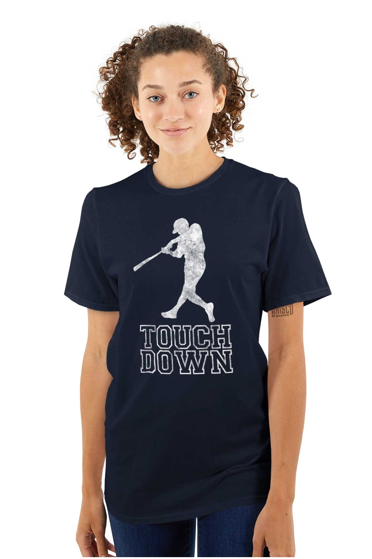 Funny Touch Down Baseball Swing Joke Plus Size Crewneck Graphic Tee Shirt Brisco Brands 3X