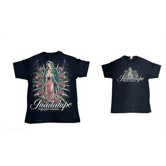 Virgen de Guadalupe  Catholic & Mexican T-Shirt Screen Printed Front & Back  - Black Color - Free USA Shipping - Men's Size: Medium Uni-Sex Style   (CatTs301-M)