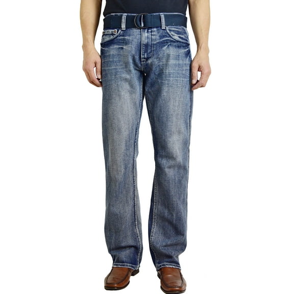 Flypaper Mens Fashion Jeans Straight Leg Regular Fit Light Blue with Belt 38X32