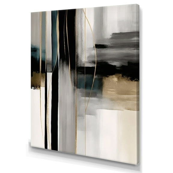 Designart Abstract Geode Geometric Black And Gold III Canvas Wall Art