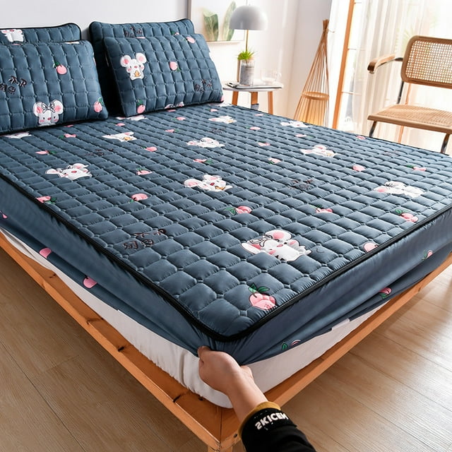 Nouvelle Arrivée Housse de Matelas Matelassée Anti-Acariens Douce Ponçage Simple Grand Tout Compris Housse de Lit Matelassée Non Incluse Taie d'Oreiller