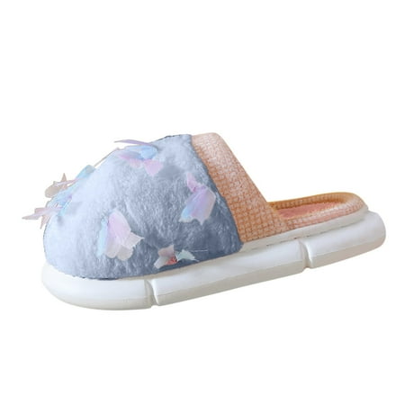 

Women Slippers Women Slippers Indoor And Outdoor Autumn And Winter Comfortable Butterfly Solid Color Thick Bottom Light Blue 9