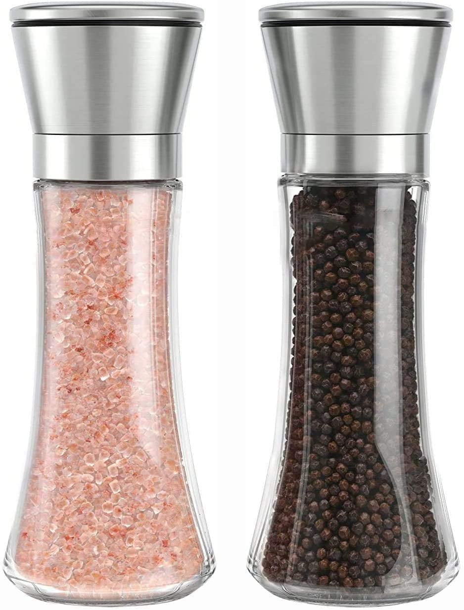 2 pcs Glass Body Set of Salt and Pepper Grinders with Easy Adjustable Ceramic Coarseness Brozen Painting Stainless Steel Salt and Pepper Mills with Silicone Stand Pepper Grinder 2 pcs Glass Body Set of Salt and Pepper Grinders with Easy Adjustable Ceramic Coarseness Brozen Painting Stainless Steel Salt and Pepper Mills with Silicone Stand Pepper Grinder