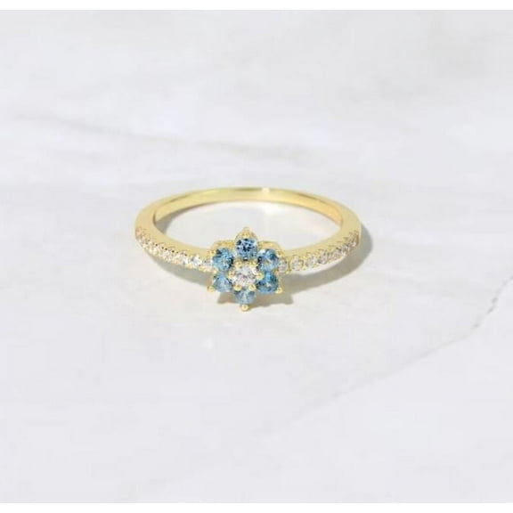 Aquamarine Anniversary Eternity Band Ring Minimalist Delicate Ring 925 Sterling Silver Yellow Gold Plated Gemstone Jewelry For Women Gift