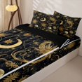 thumbnail image 3 of Erosebridal Vintage Bohemian Print Zipper Full Size Comforter Sets with Fitted Sheet and 2 Pillowcases,Gold Sun Moon Stars Zipper Bedding Set For Adults,Black Reversible,4 Pieces, 3 of 7